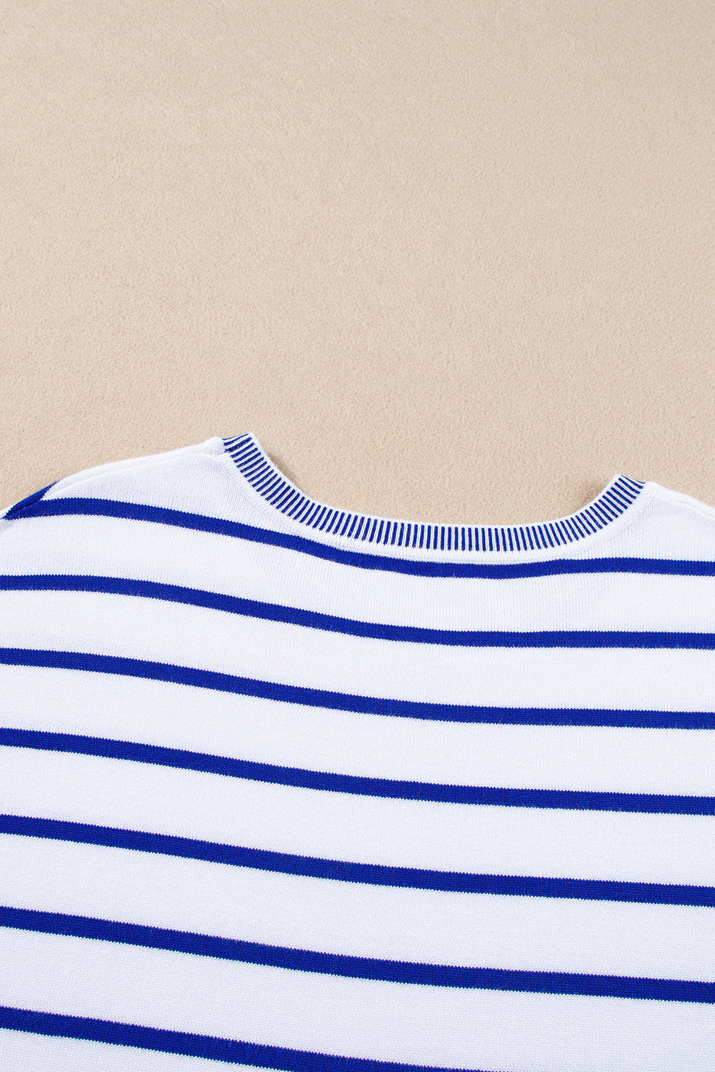 Sky Blue Stripe Knitted Bat Sleeve T Shirt