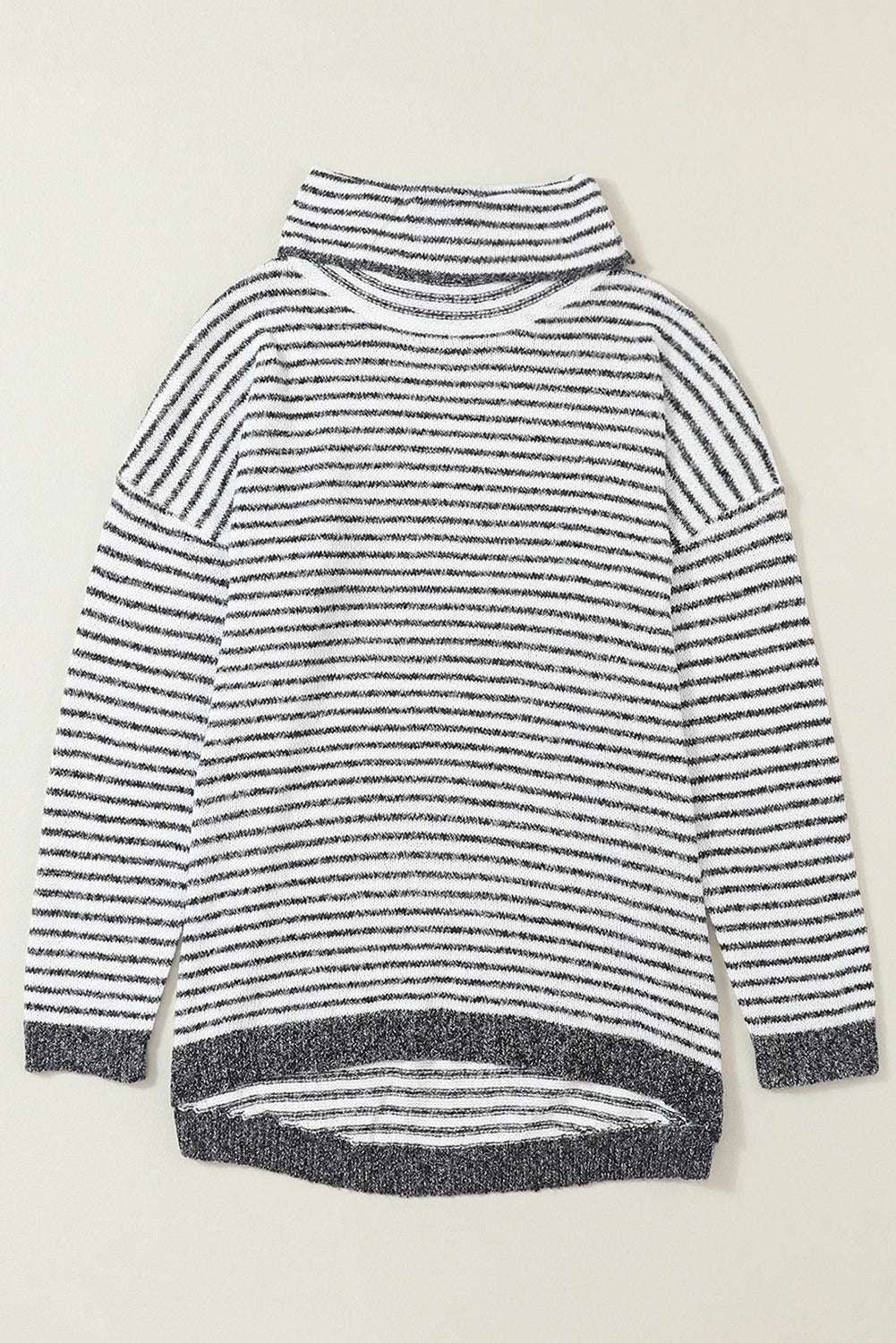 Gray Striped Turtleneck Loose Sweater