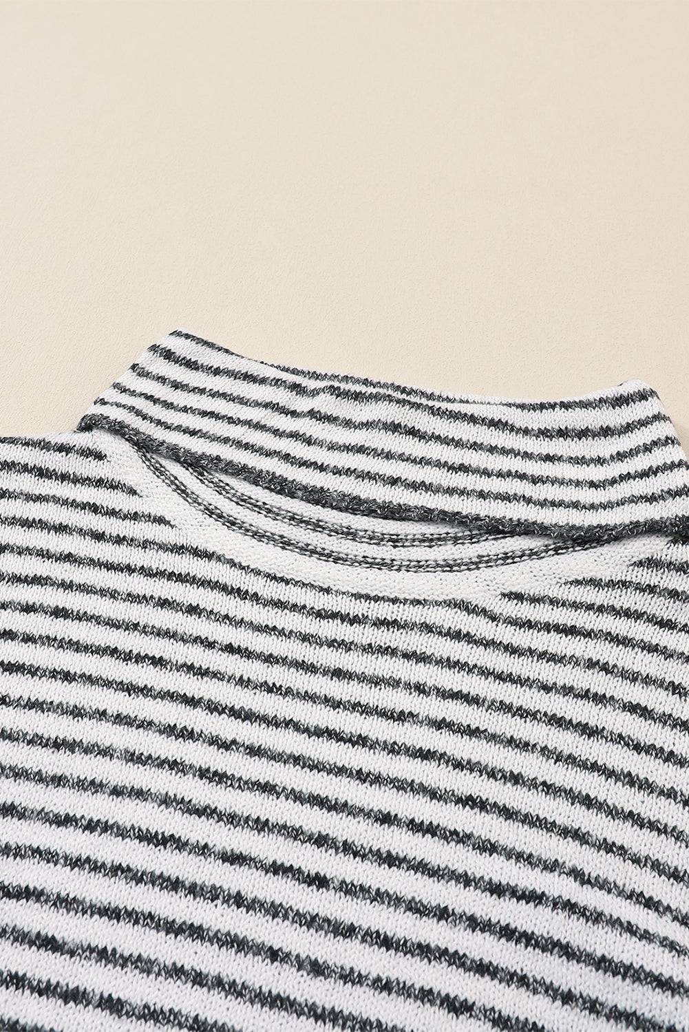 Gray Striped Turtleneck Loose Sweater