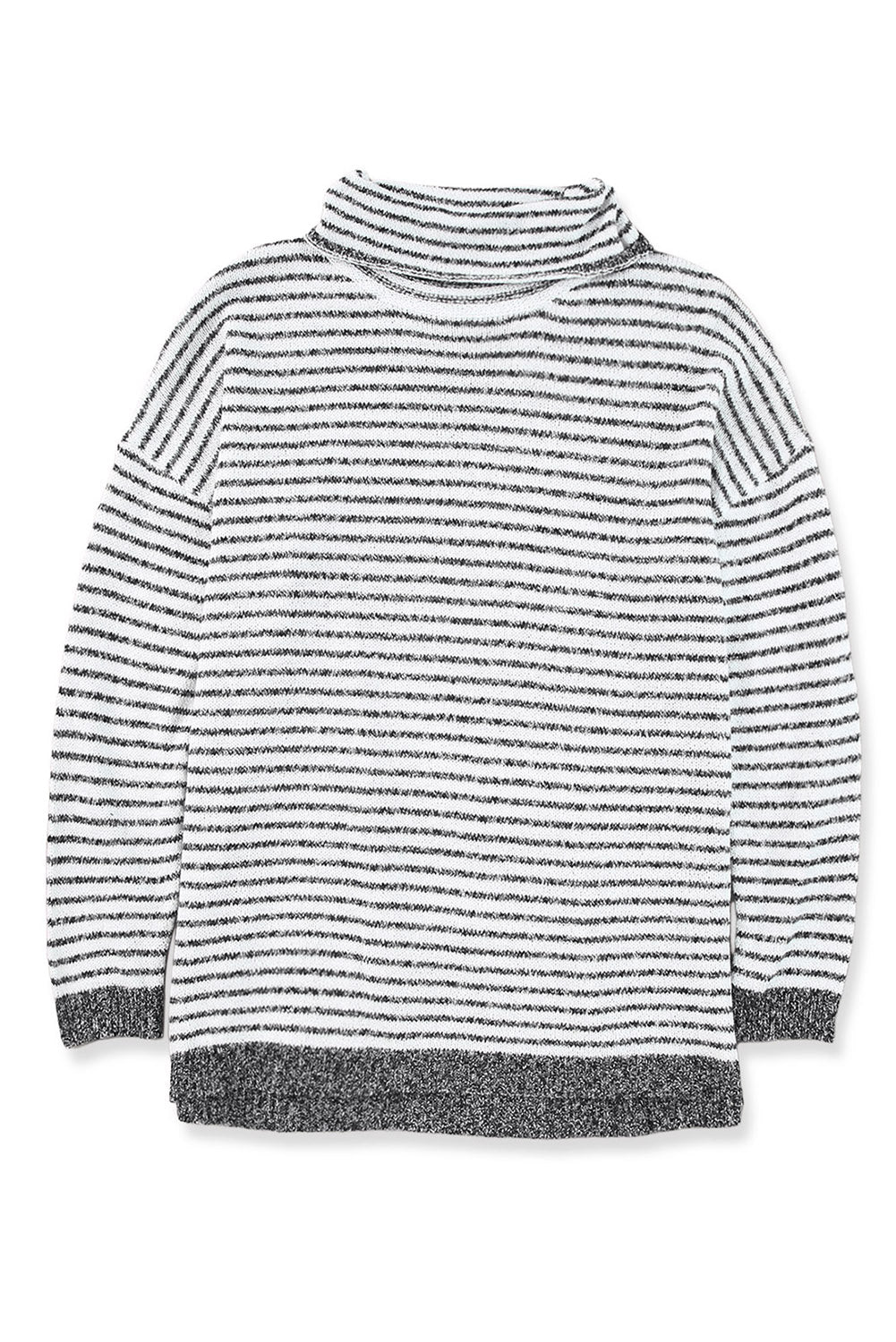 Gray Striped Turtleneck Loose Sweater