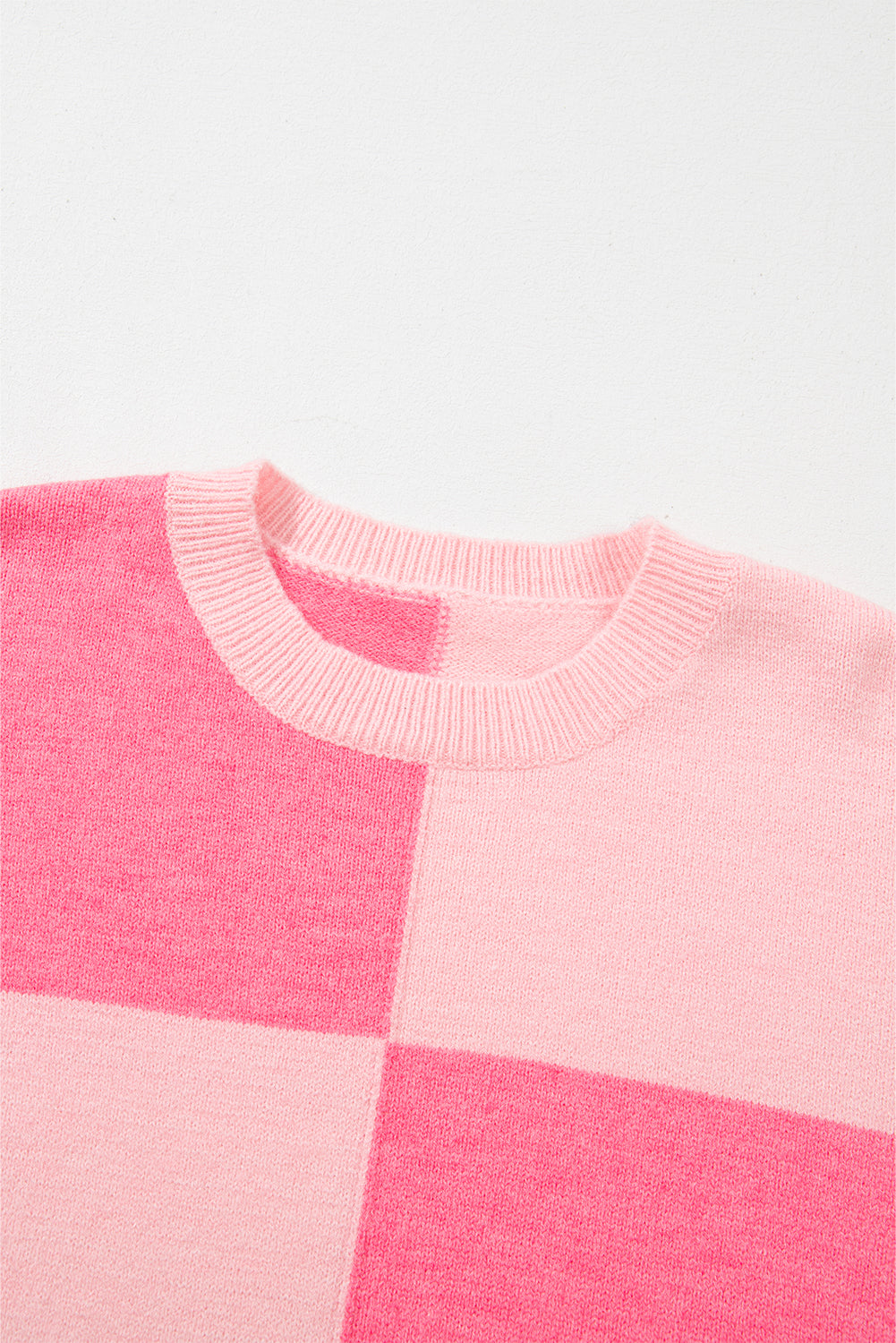 Pink Checkered Colorblock Striped High Low Loose Sweater