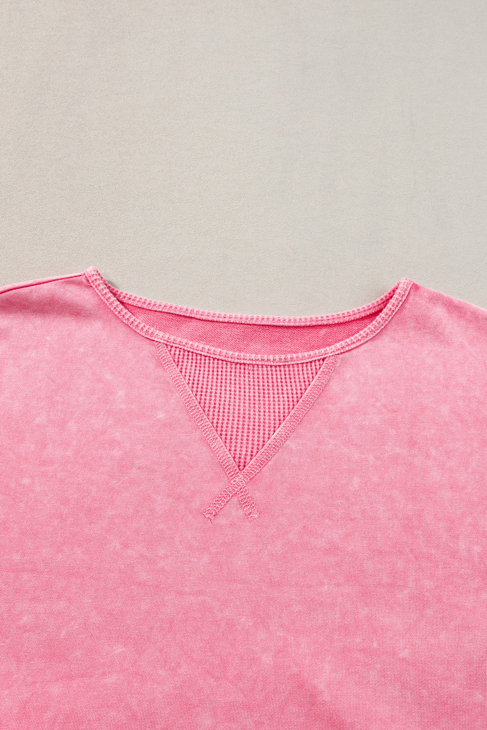 Strawberry Pink Mineral Wash Drop Sleeve Patchwork Plus Tee