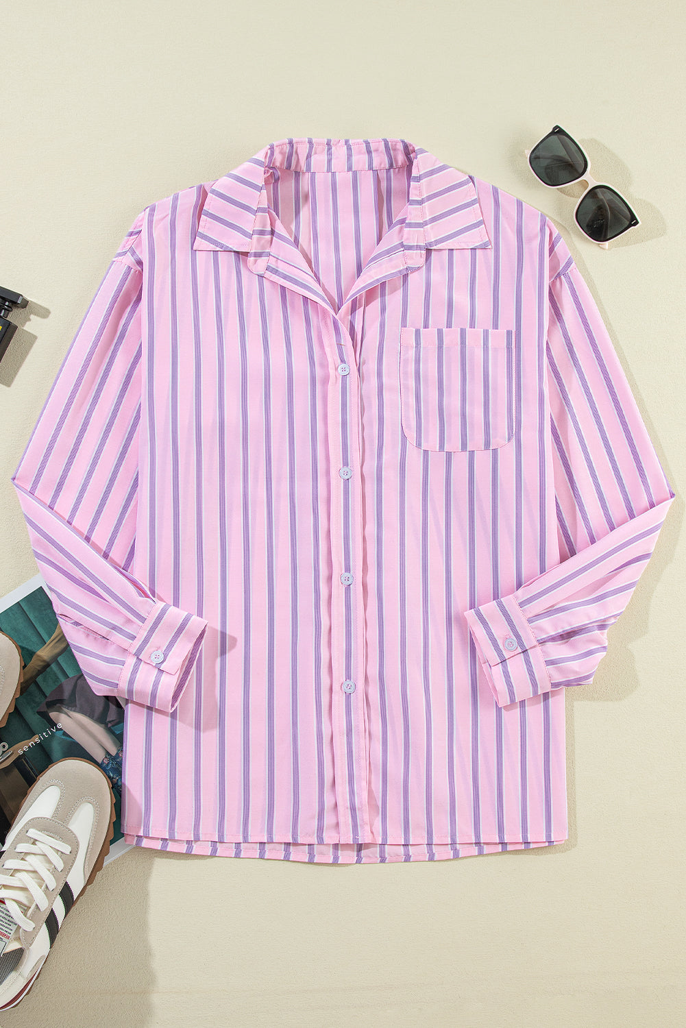 Pink Stripe Chest Pocket Casual Shirt