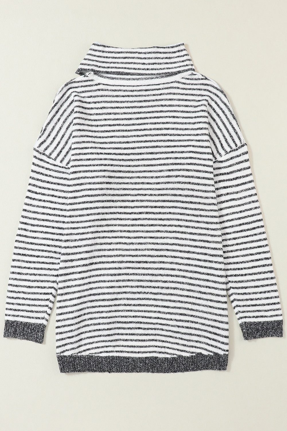 Gray Striped Turtleneck Loose Sweater