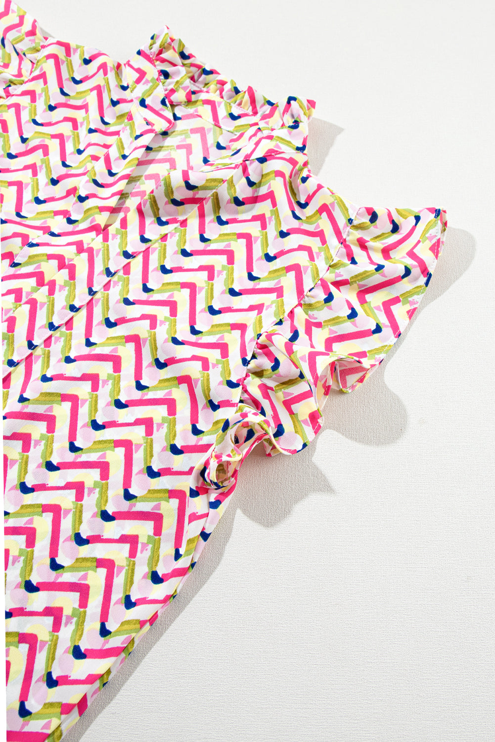 Multicolour Chevron Print Ruffled Sleeve Blouse